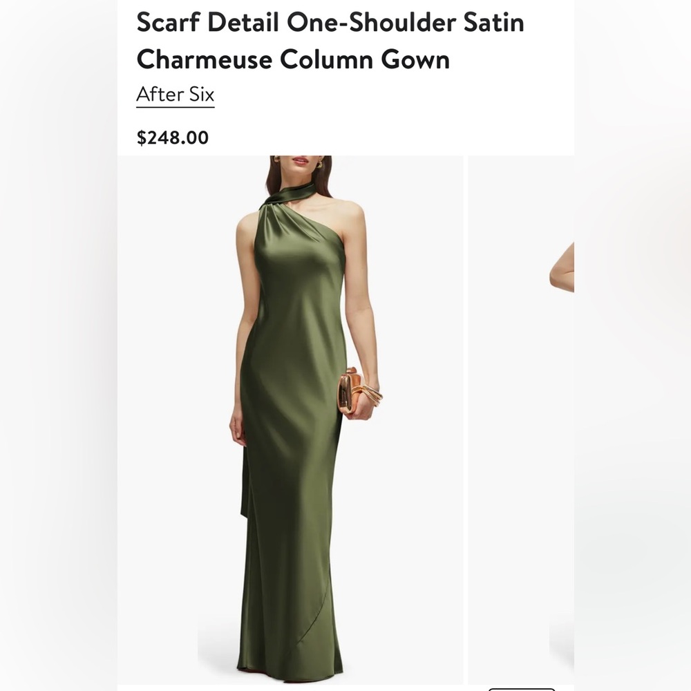 After Six Olive Green One-Shoulder Satin Maxi Dress